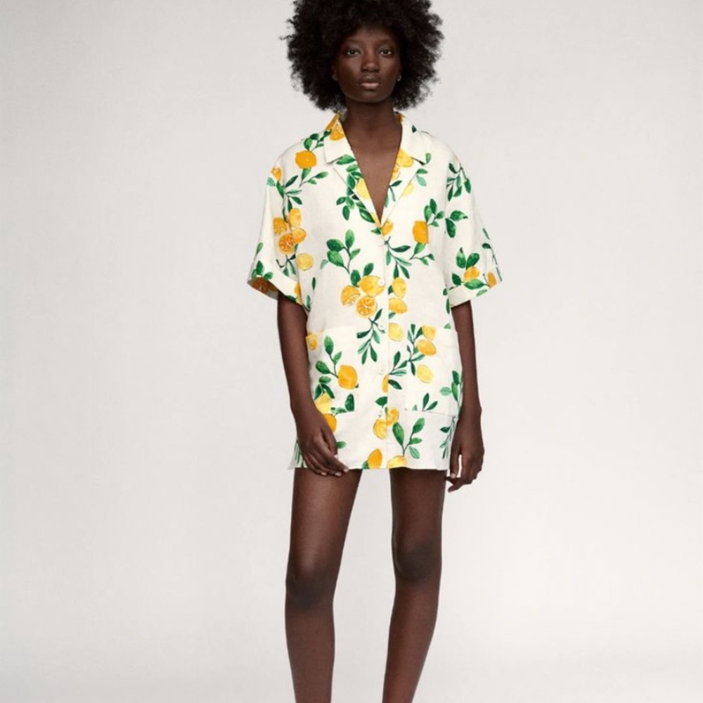 ZARA linen blend print dress